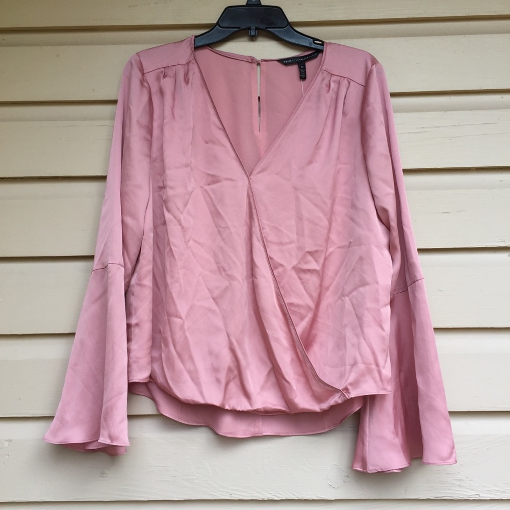 White House Black Market Dusty Pink V-Neck Wrap Blouse
